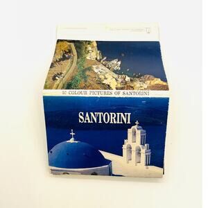 Vintage Santorini Miniature Postcard Booklet 10 Color Location Pics, Rare Find